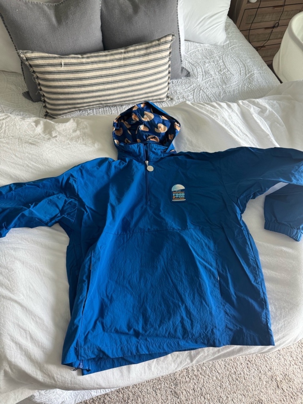 Disney Blue Hooded Pullover Rain Jacket with Patterned Lining